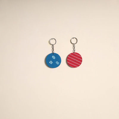 Multicolor - fabric-embellished wood keychain (set of 2) 33
