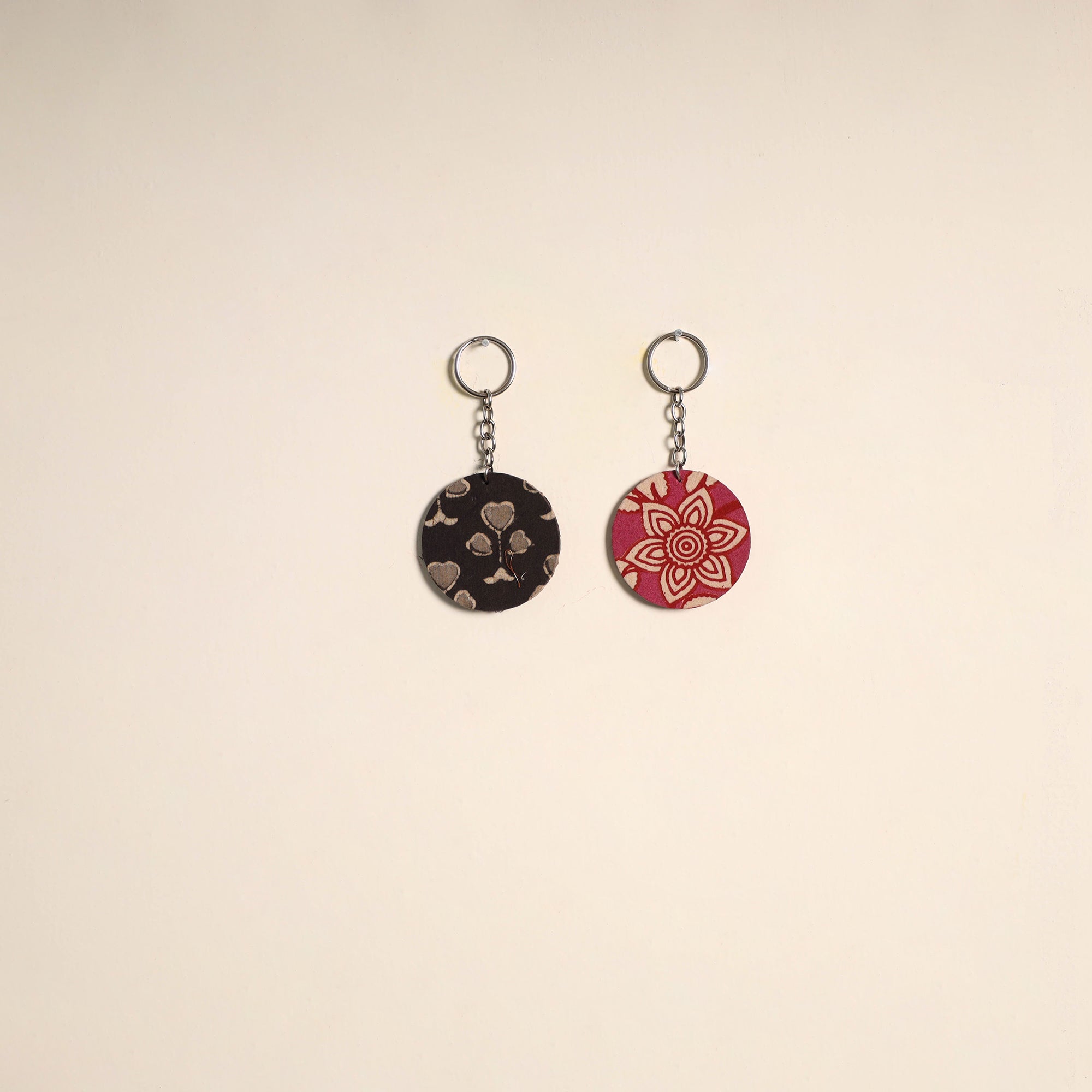 Multicolor - fabric-embellished wood keychain (set of 2) 34