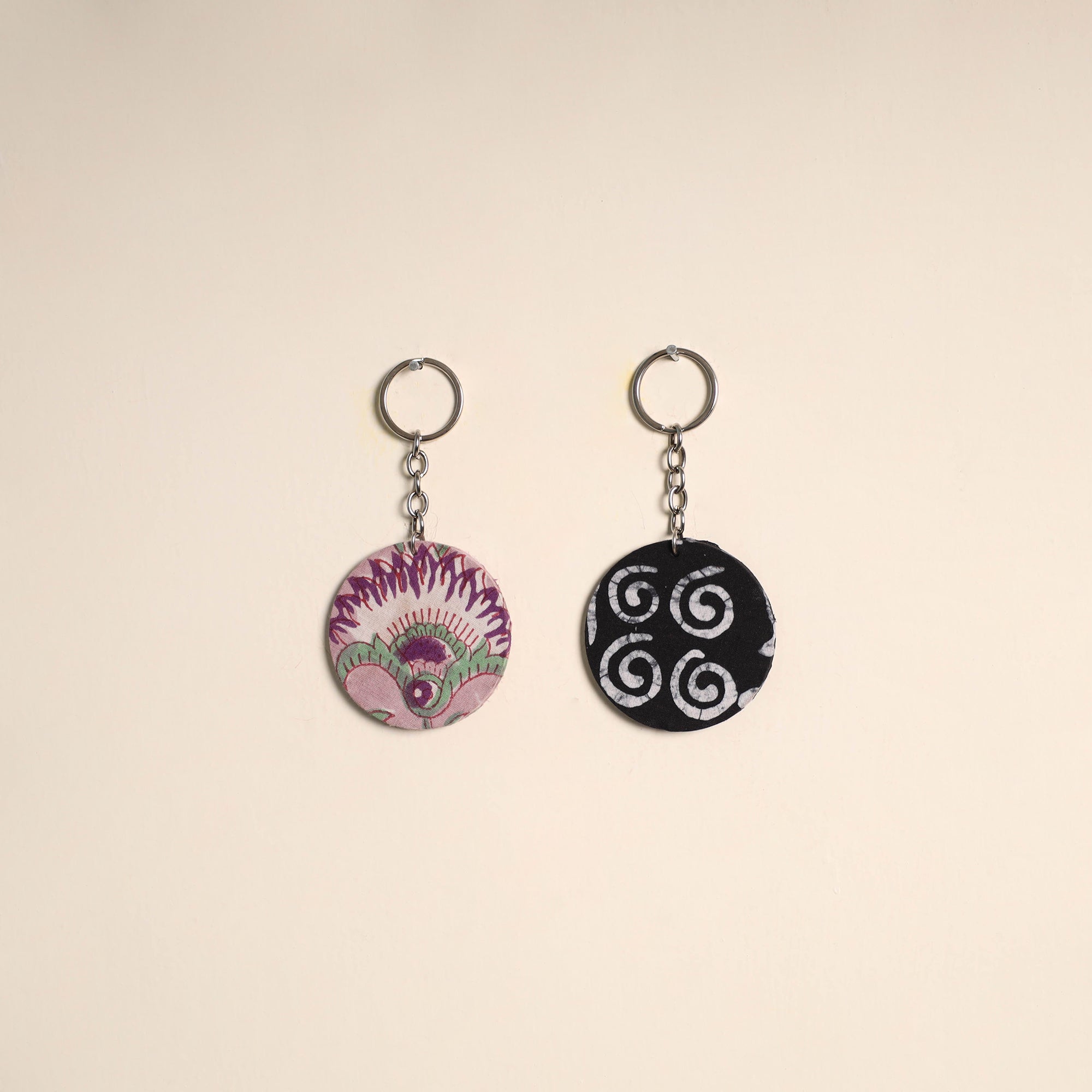 Multicolor - fabric-embellished wood keychain (set of 2) 35