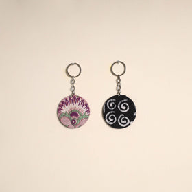 Multicolor - fabric-embellished wood keychain (set of 2) 35