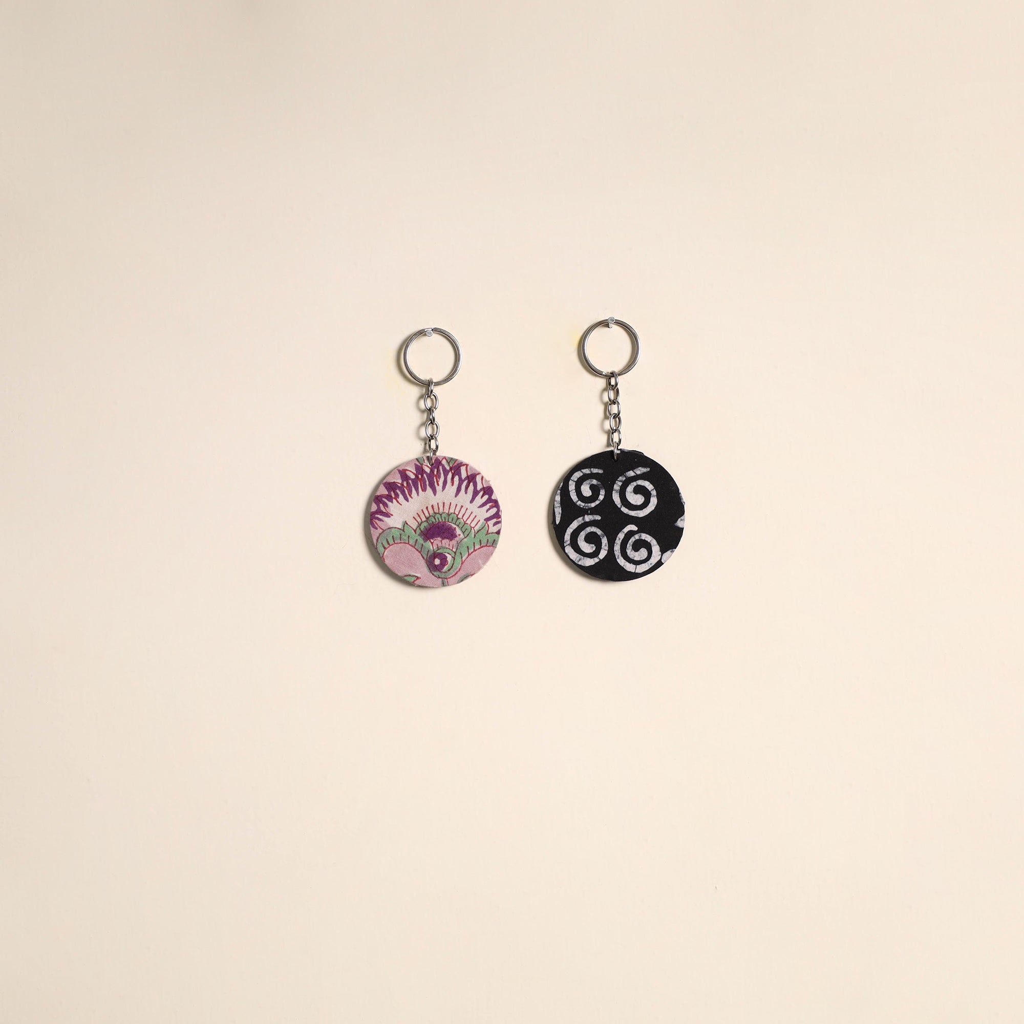 Multicolor - fabric-embellished wood keychain (set of 2) 35