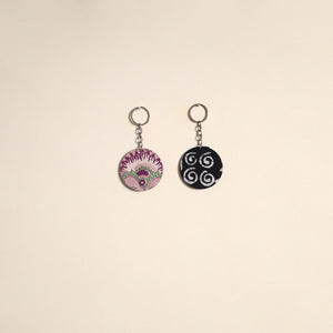 Multicolor - fabric-embellished wood keychain (set of 2) 35