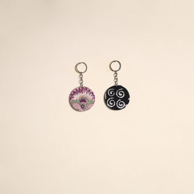 Multicolor - fabric-embellished wood keychain (set of 2) 35