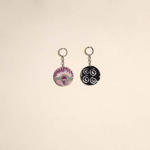 Multicolor - fabric-embellished wood keychain (set of 2) 35