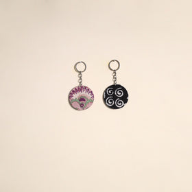 Multicolor - fabric-embellished wood keychain (set of 2) 35