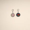 Multicolor - fabric-embellished wood keychain (set of 2) 37