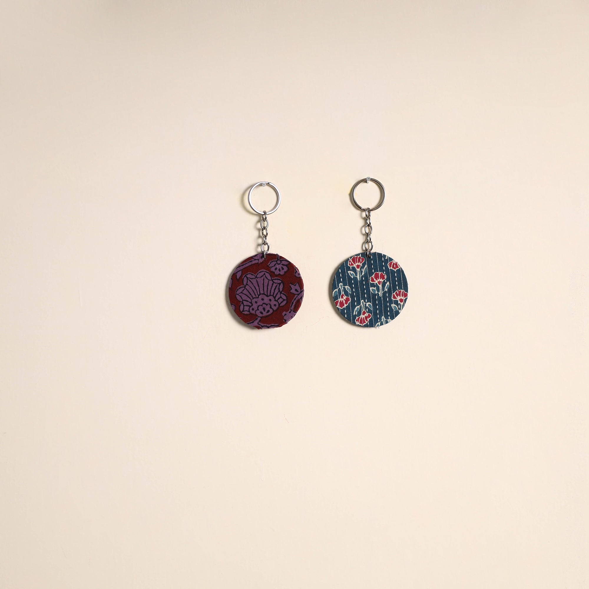 Multicolor - fabric-embellished wood keychain (set of 2) 38