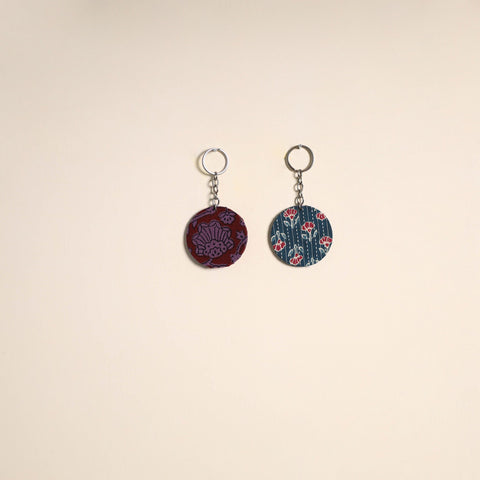 Multicolor - fabric-embellished wood keychain (set of 2) 38