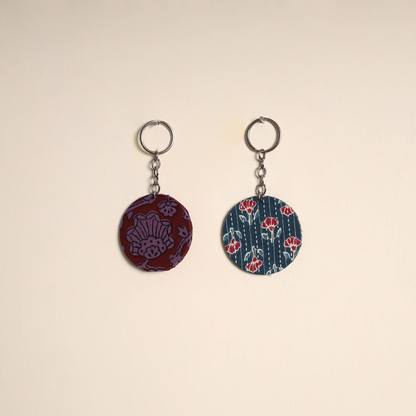 Multicolor - fabric-embellished wood keychain (set of 2) 38