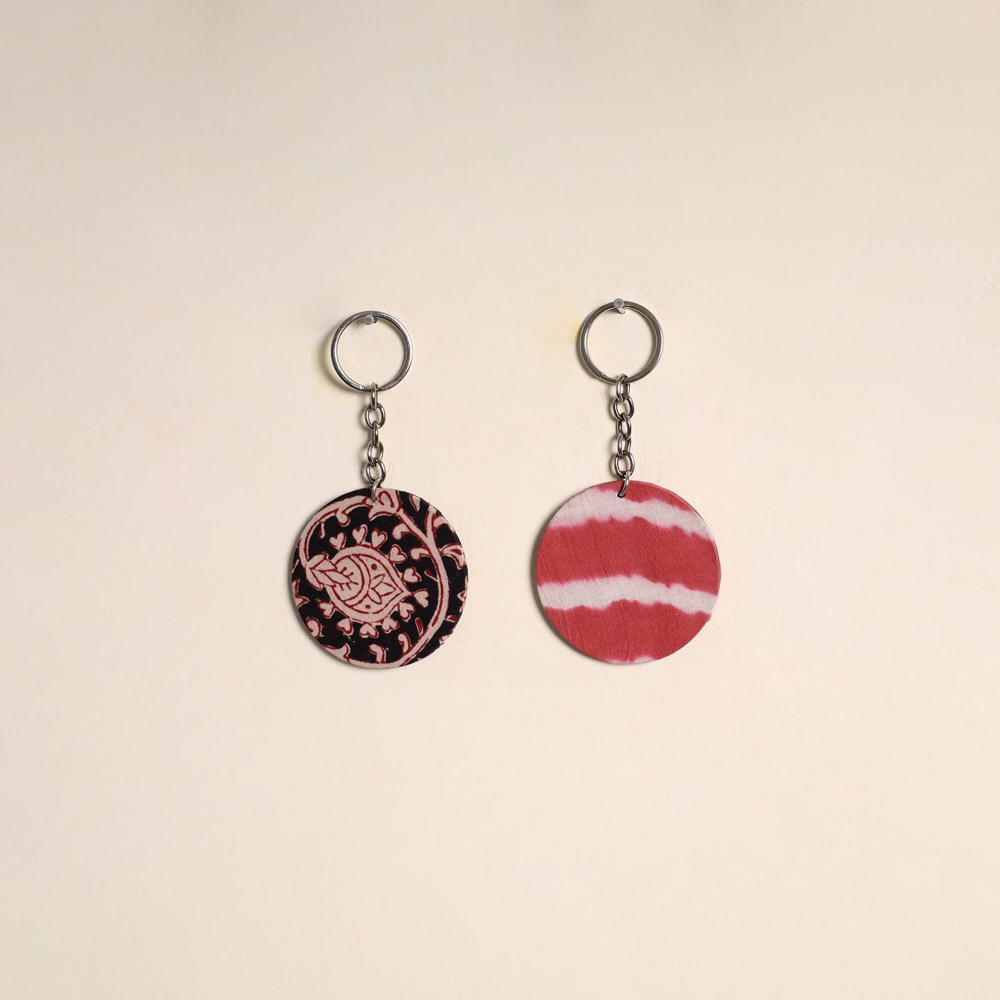 Multicolor - fabric-embellished wood keychain (set of 2) 39