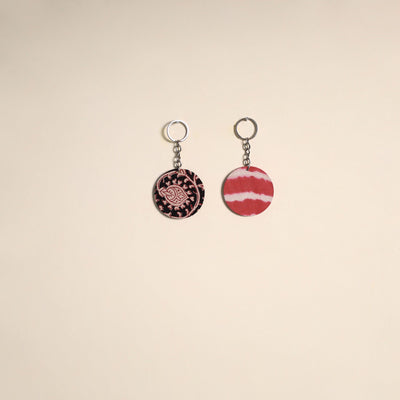 Multicolor - fabric-embellished wood keychain (set of 2) 39