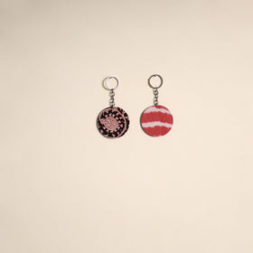 Multicolor - fabric-embellished wood keychain (set of 2) 39