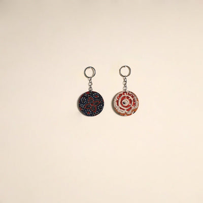 Multicolor - fabric-embellished wood keychain (set of 2) 40