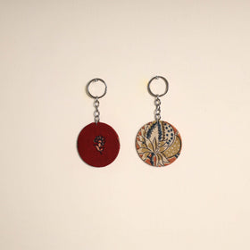 Multicolor - fabric-embellished wood keychain (set of 2) 41