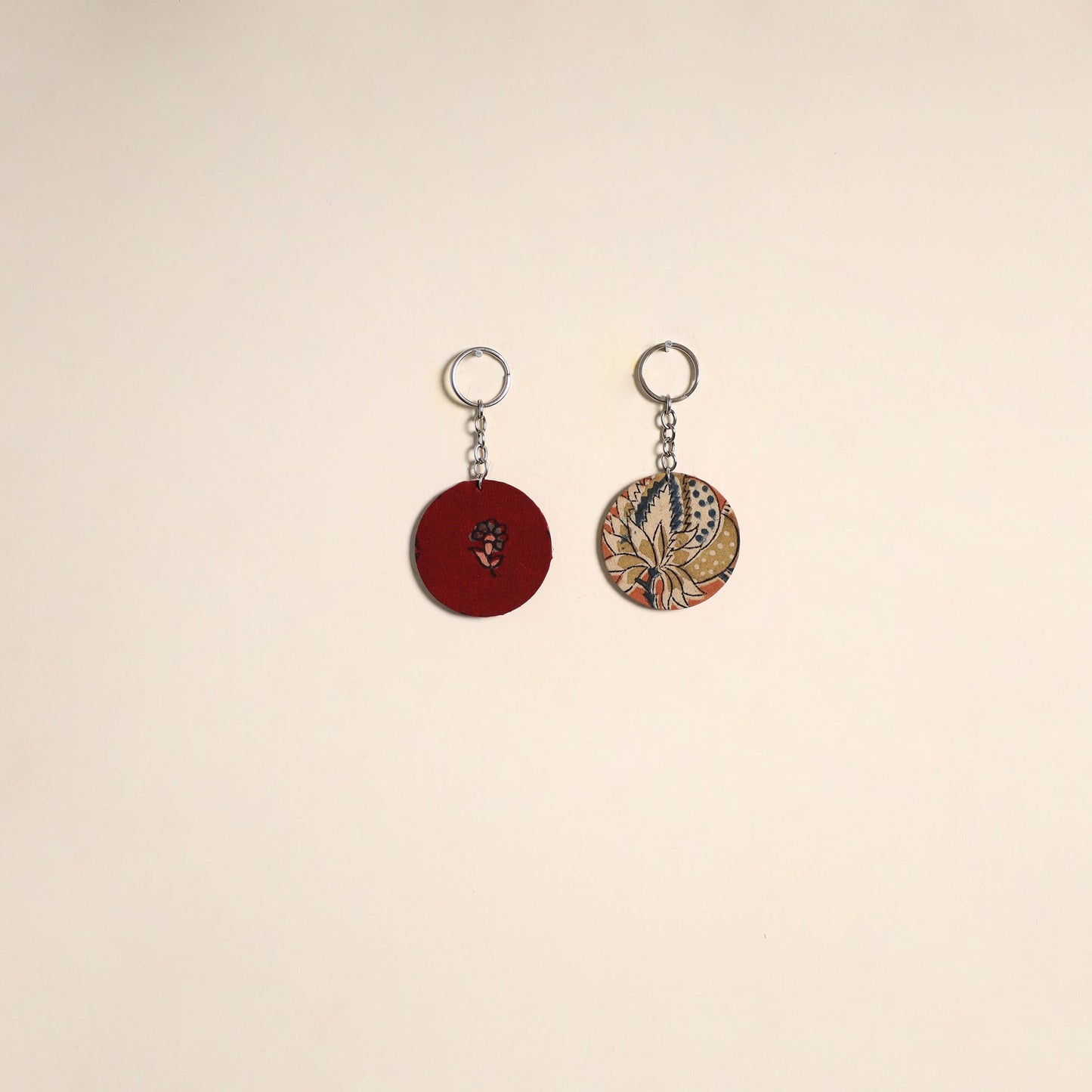 Multicolor - fabric-embellished wood keychain (set of 2) 41