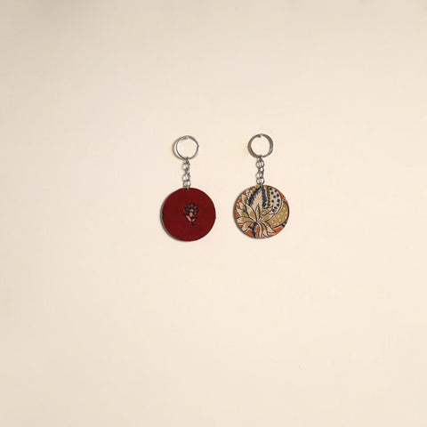 Multicolor - fabric-embellished wood keychain (set of 2) 41