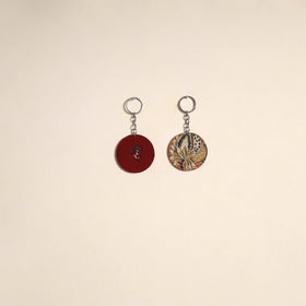 Multicolor - fabric-embellished wood keychain (set of 2) 41