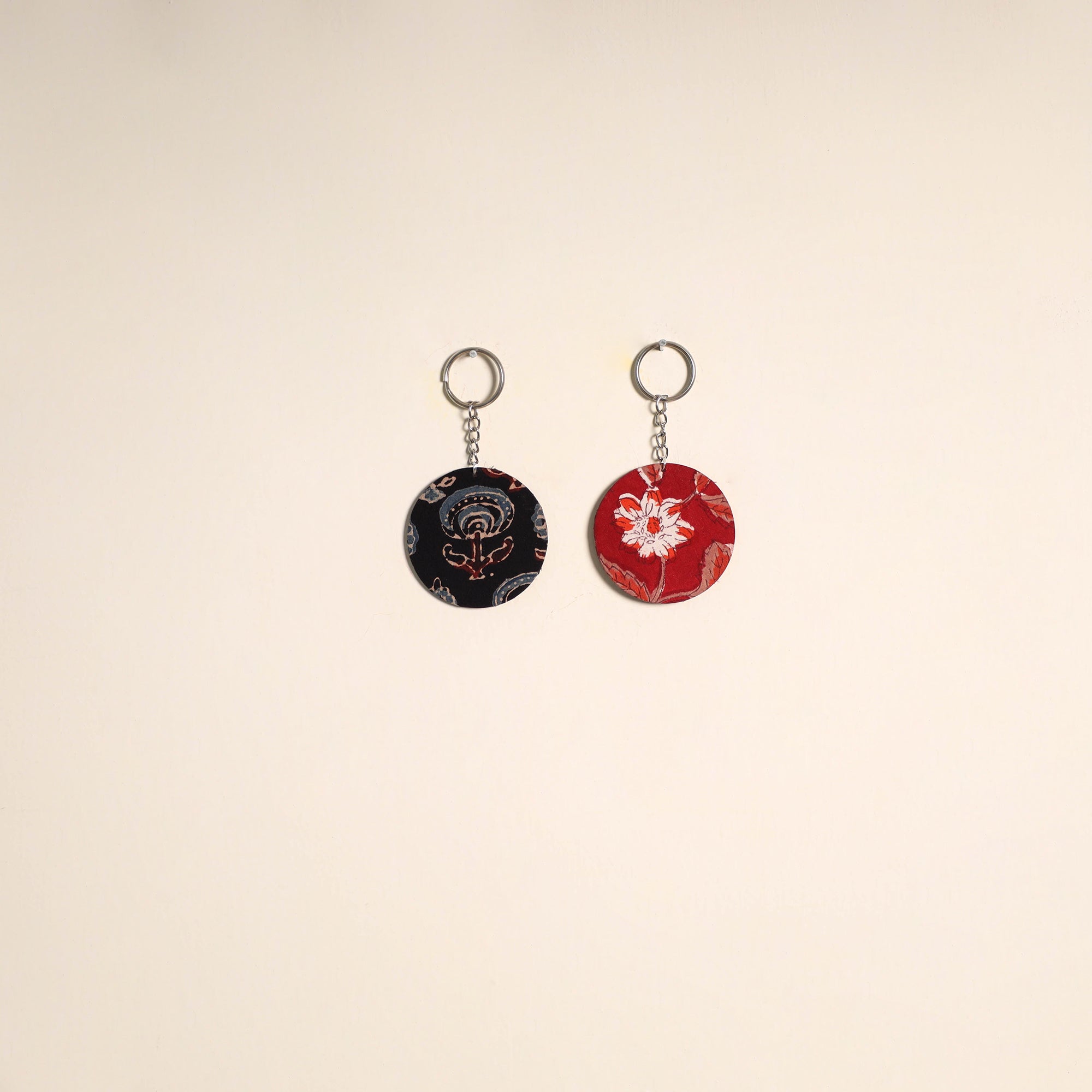 Multicolor - fabric-embellished wood keychain (set of 2) 43