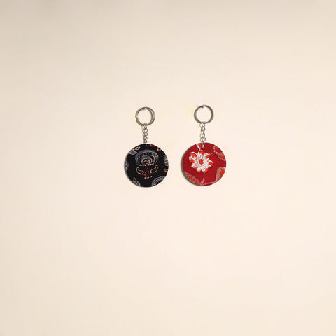 Multicolor - fabric-embellished wood keychain (set of 2) 43