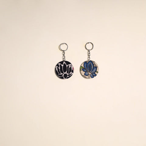 Multicolor - fabric-embellished wood keychain (set of 2) 44