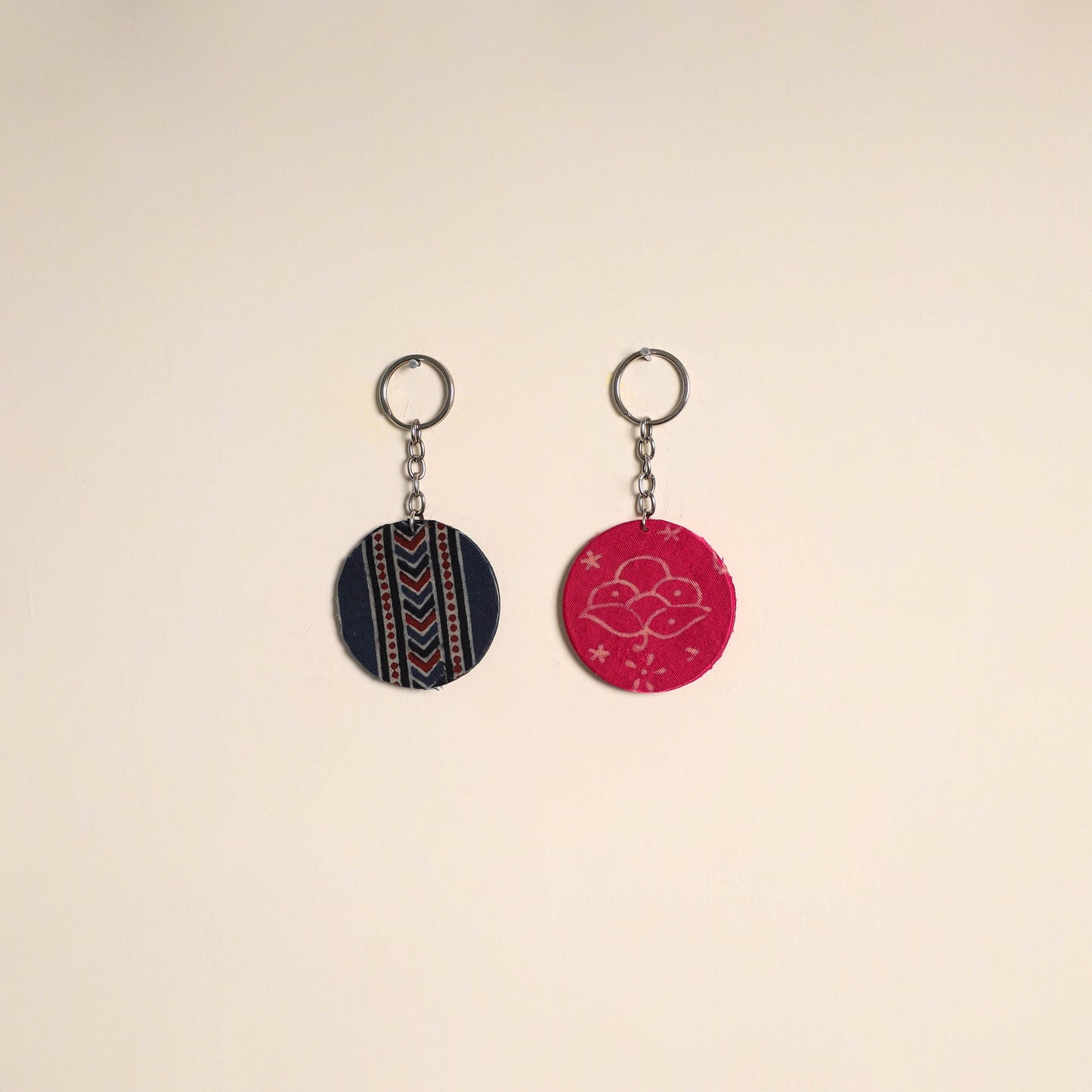 Multicolor - fabric-embellished wood keychain (set of 2) 45