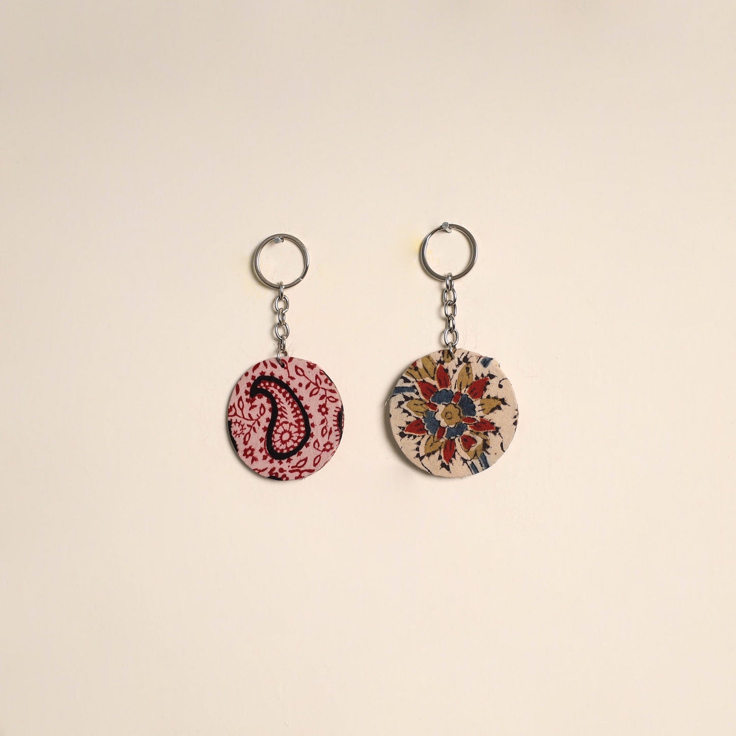 Multicolor - fabric-embellished wood keychain (set of 2) 46