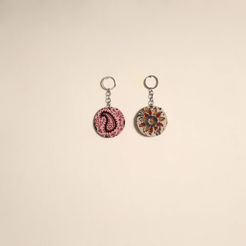 Multicolor - fabric-embellished wood keychain (set of 2) 46