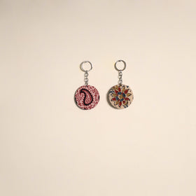 Multicolor - fabric-embellished wood keychain (set of 2) 46