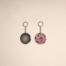 Multicolor - fabric-embellished wood keychain (set of 2) 48