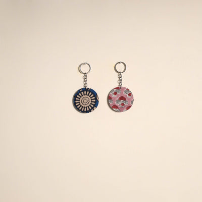 Multicolor - fabric-embellished wood keychain (set of 2) 48