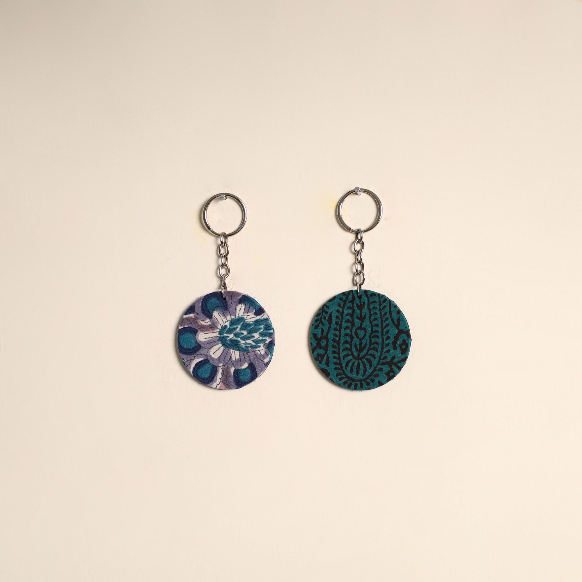 Multicolor - fabric-embellished wood keychain (set of 2) 49