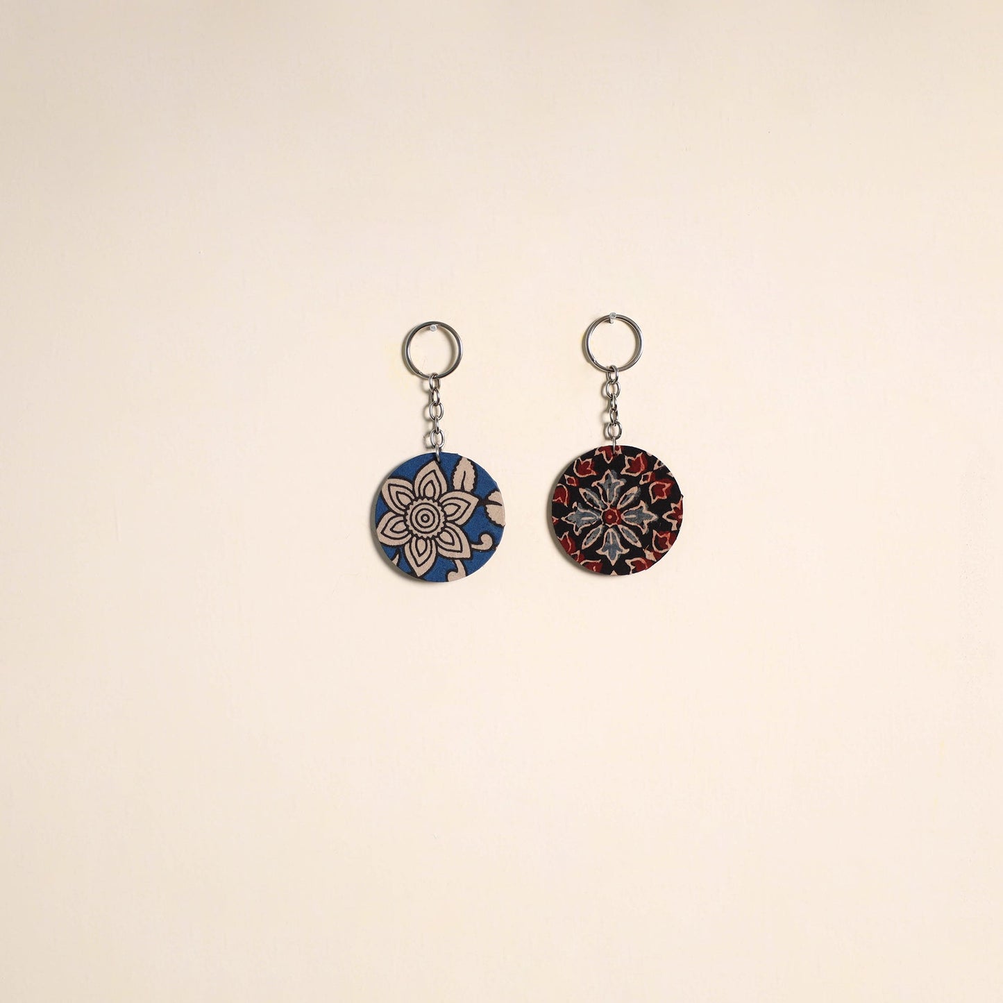 Multicolor - fabric-embellished wood keychain (set of 2) 50