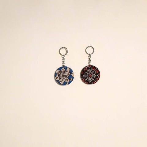 Multicolor - fabric-embellished wood keychain (set of 2) 50