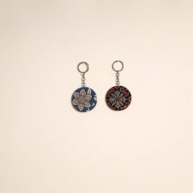 Multicolor - fabric-embellished wood keychain (set of 2) 50