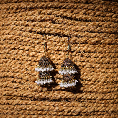 Falak Handcrafted Golden GS Beaded Jhumki Earrings