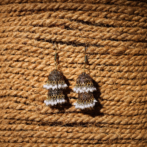 Falak Handcrafted Golden GS Beaded Jhumki Earrings