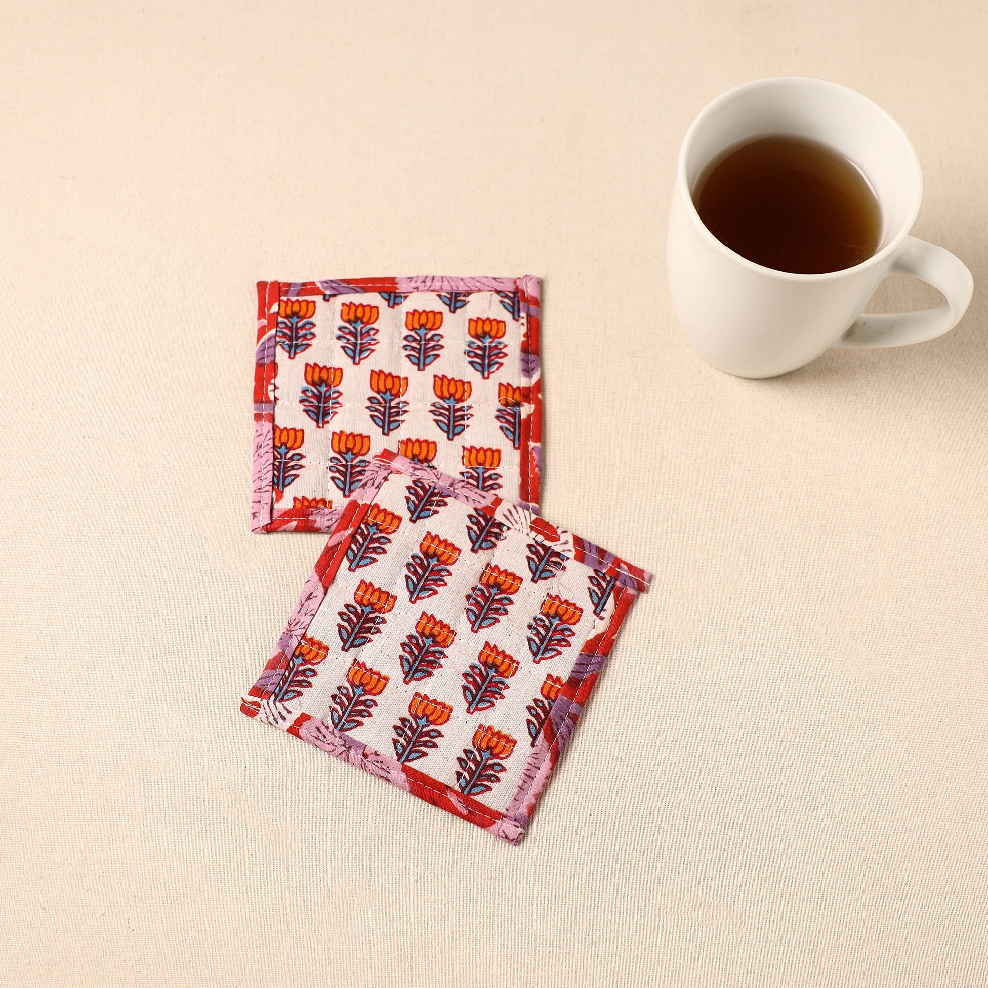  Floral Print Cotton Quilted Coasters (Set of 2)