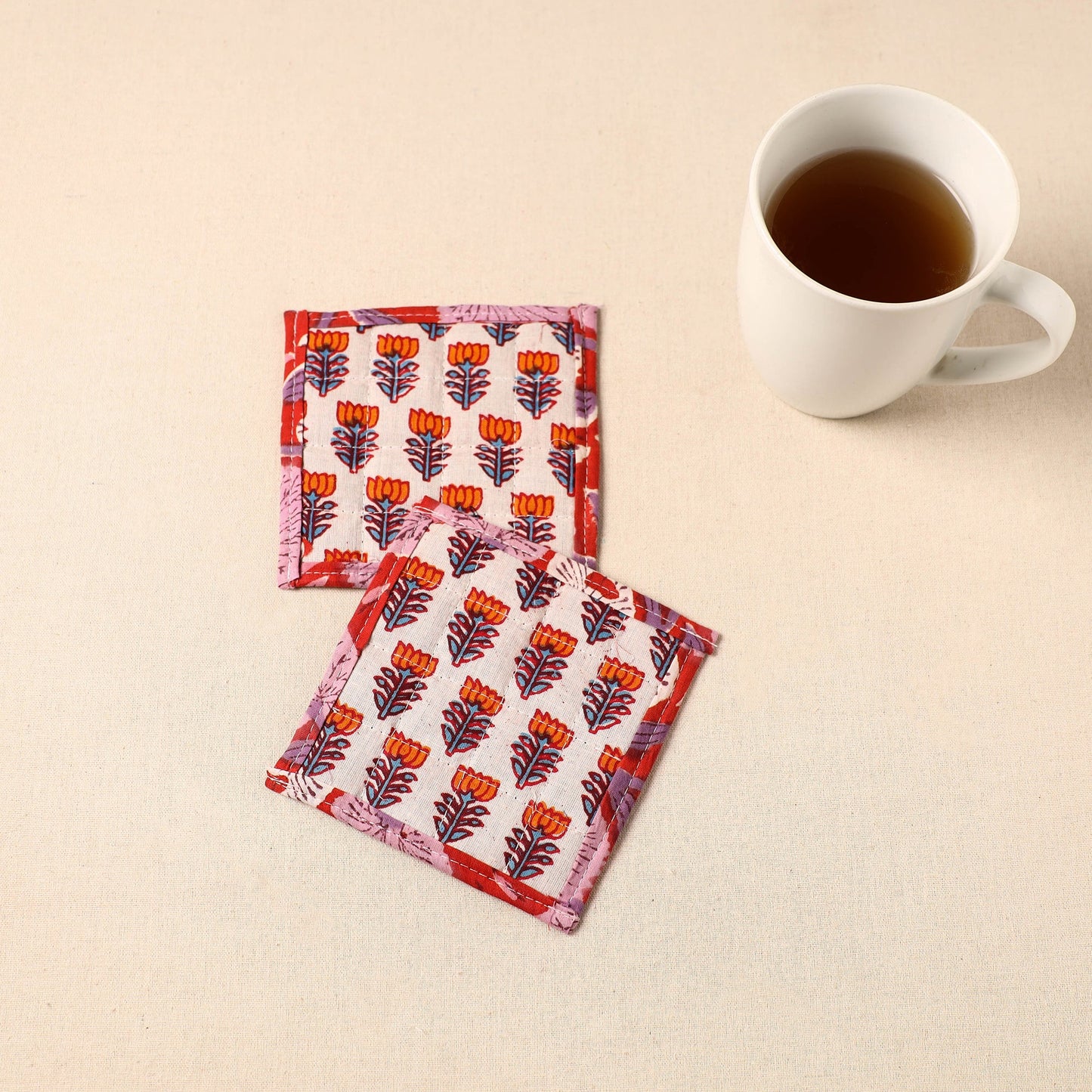  Floral Print Cotton Quilted Coasters (Set of 2)