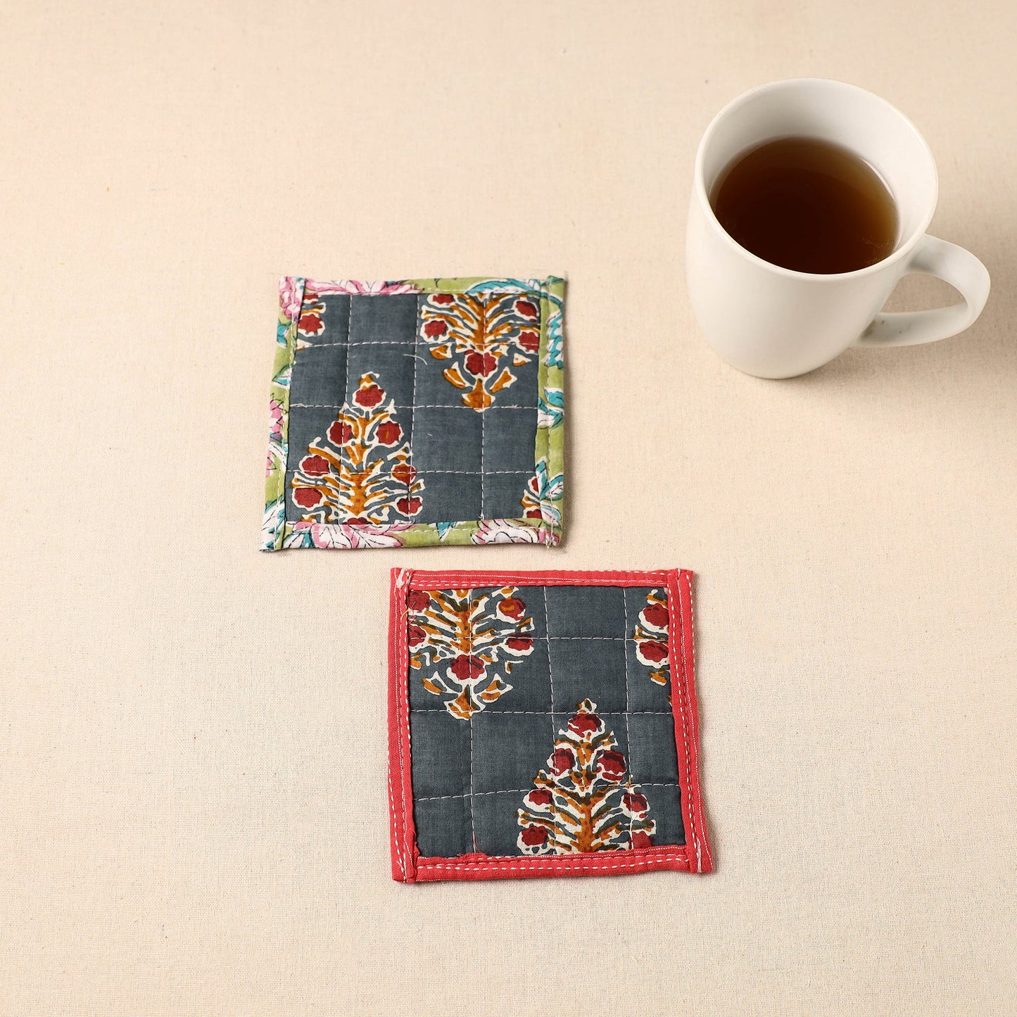  Floral Print Cotton Quilted Coasters (Set of 2)