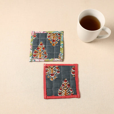  Floral Print Cotton Quilted Coasters (Set of 2)