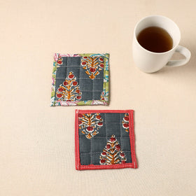  Floral Print Cotton Quilted Coasters (Set of 2)