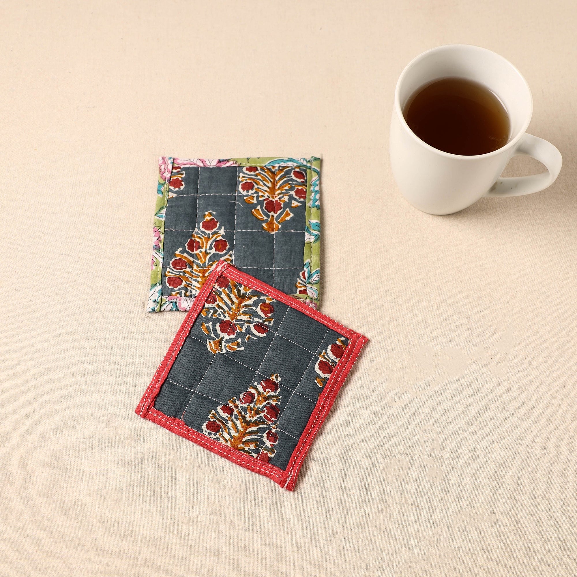  Floral Print Cotton Quilted Coasters (Set of 2)