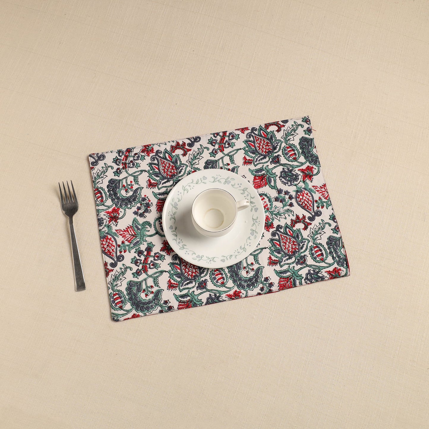 Multicolor Floral Print Cotton Reversible Table Mat 