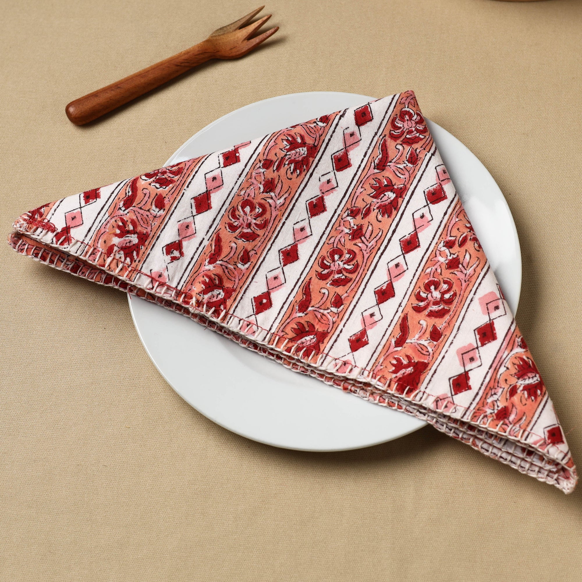 Multicolor Floral Block Print Hand Embroidery Table Napkin 05