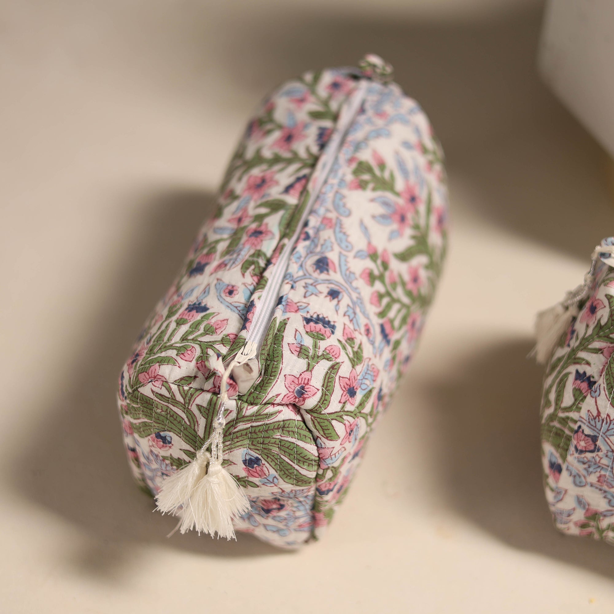 Multicolor - floral hand quilted toiletry bags (set of 3)