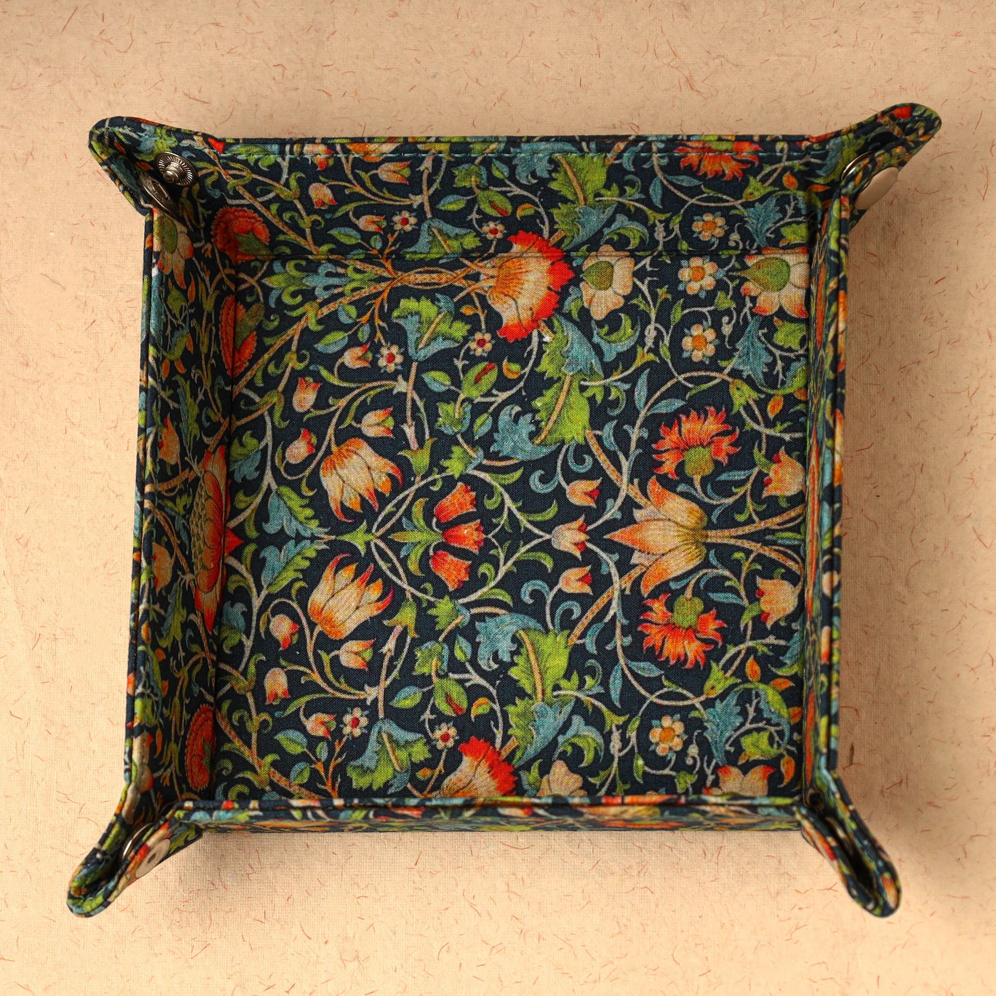 Multicolor Floral Printed Handcrafted Basket/Valet Tray (6 x 6 in)