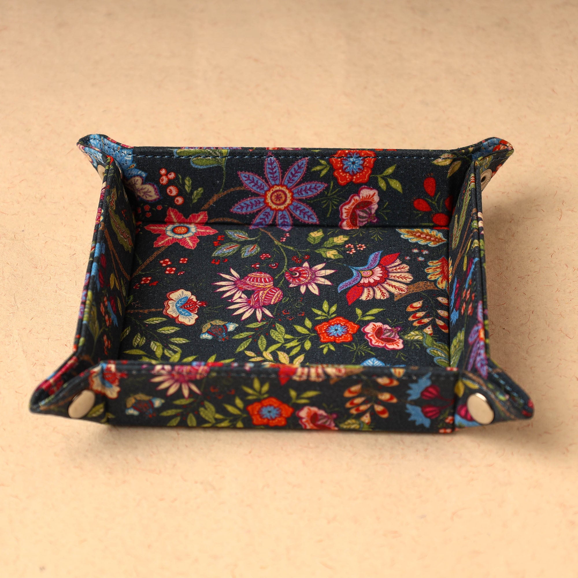 Multicolor Floral Printed Handcrafted Basket / Valet Tray (6 x 6 in) 