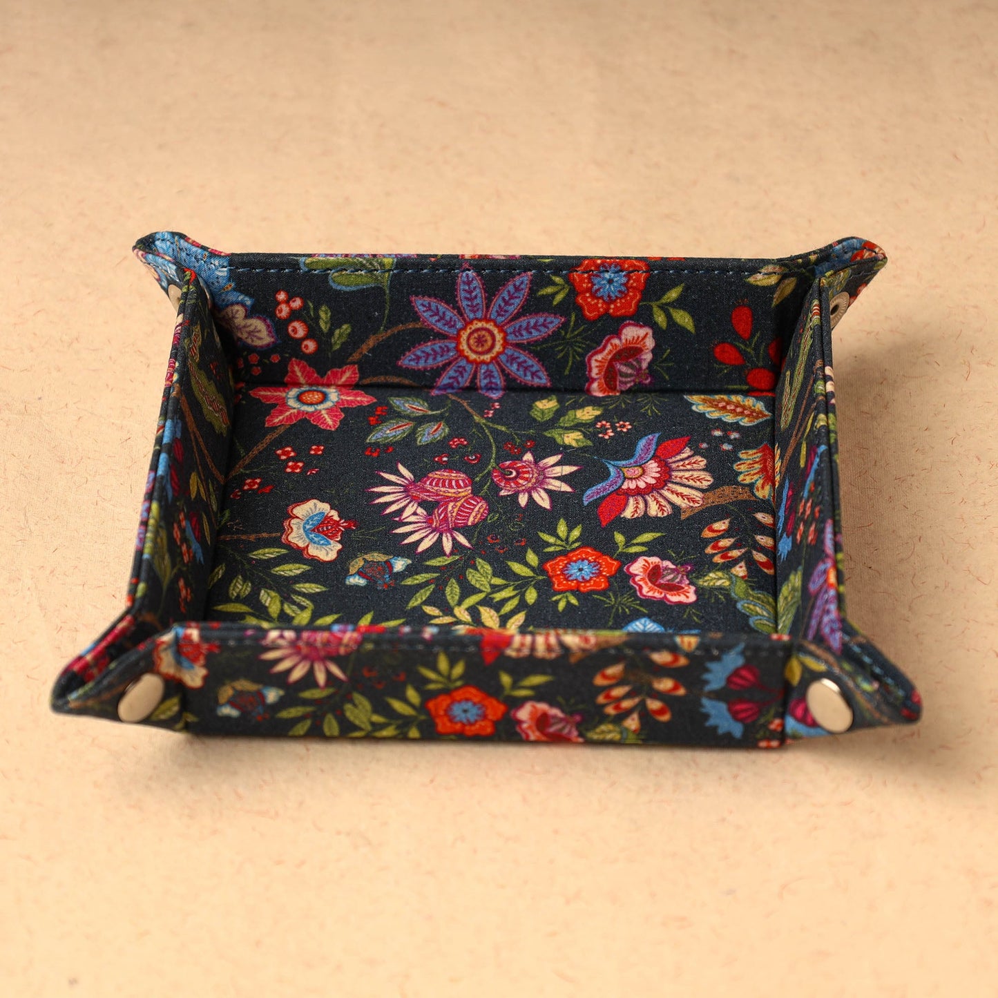 Multicolor Floral Printed Handcrafted Basket / Valet Tray (6 x 6 in) 