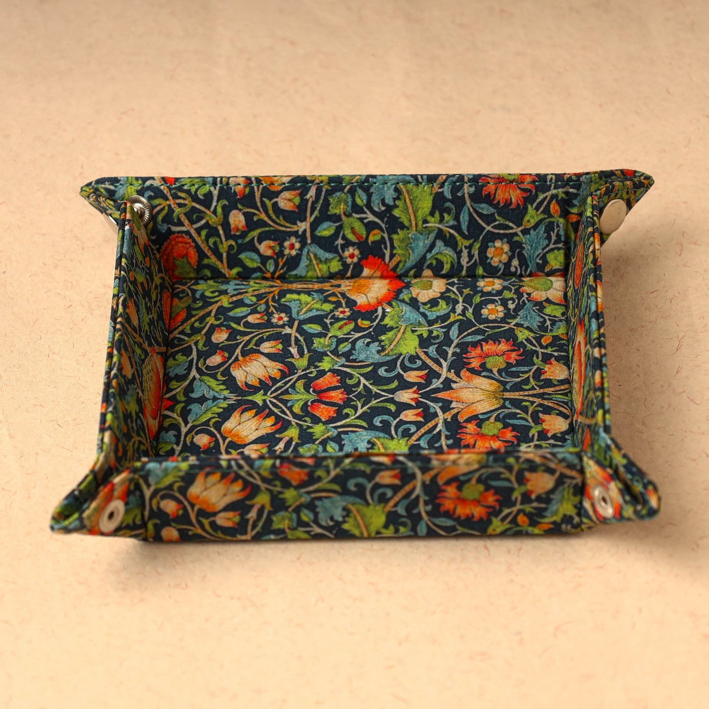 Multicolor Floral Printed Handcrafted Basket/Valet Tray (6 x 6 in)