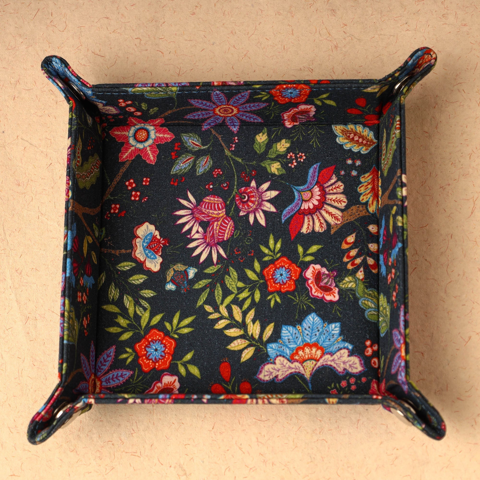 Multicolor Floral Printed Handcrafted Basket / Valet Tray (6 x 6 in) 